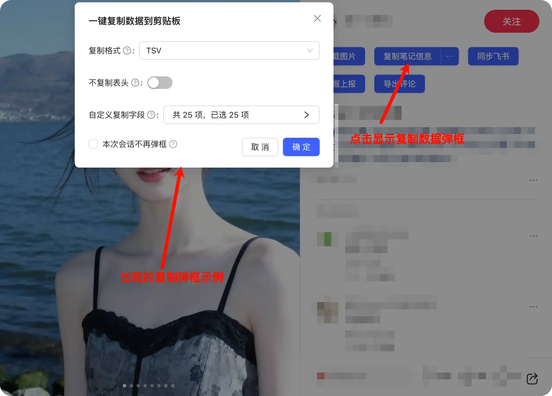 一键复制数据到剪贴板弹窗